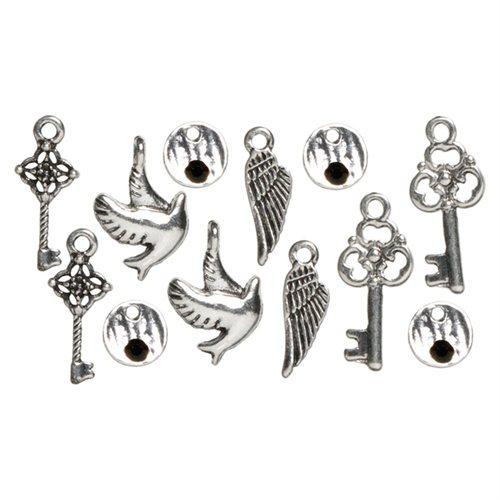 Trinkettes Metal Silver Charms Wings & Keys-12/Pkg Trinkettes Metal Silver Charms Wings & Keys-12/Pkg